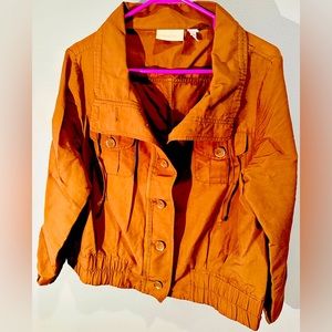 Women’s Chico Brown button Jacket with elastic waist and wrist size 2